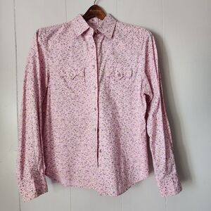 Vintage Classic Western Shirt Medium Pink Purple Floral Pearl Snap Cotton